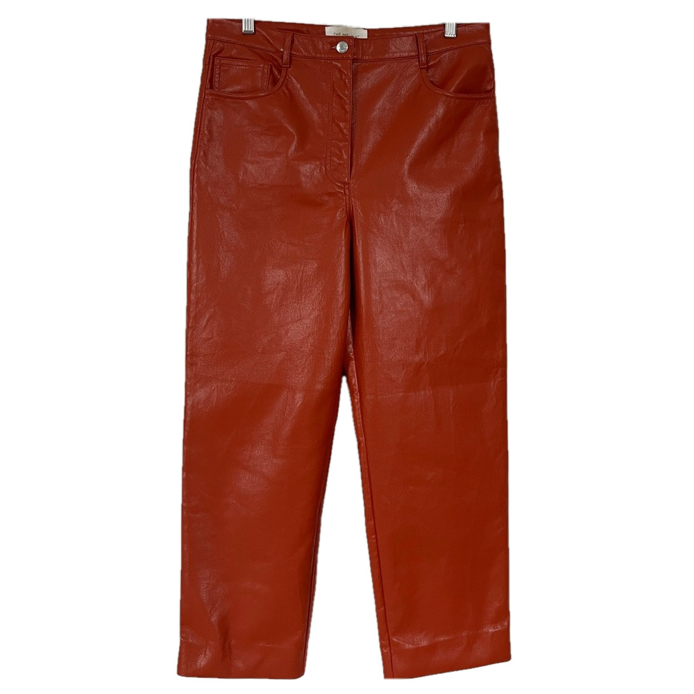 Wilfred Dark Orange The Melina Faux Leather Pants Straight Leg High Waist Brown